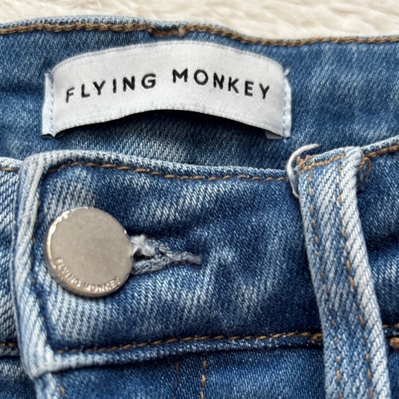 Flying Monkey Distressed Blue Women's Jeans with Frayed Cuff at Bottom - Picture 4 of 8